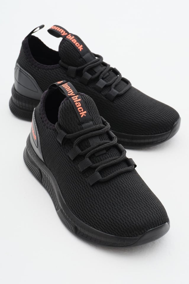 Nefes Alabilen Kumaş Poli Taban Bağcıklı Unisex Siyah Spor Ayakkabı V2QNT-0