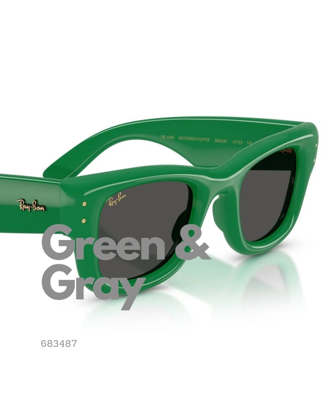 Ray-Ban Wayfarer Puffer RB4940 yeşil asetat çerçeve gri camlı unisex güneş gözlüğü yakın çekim