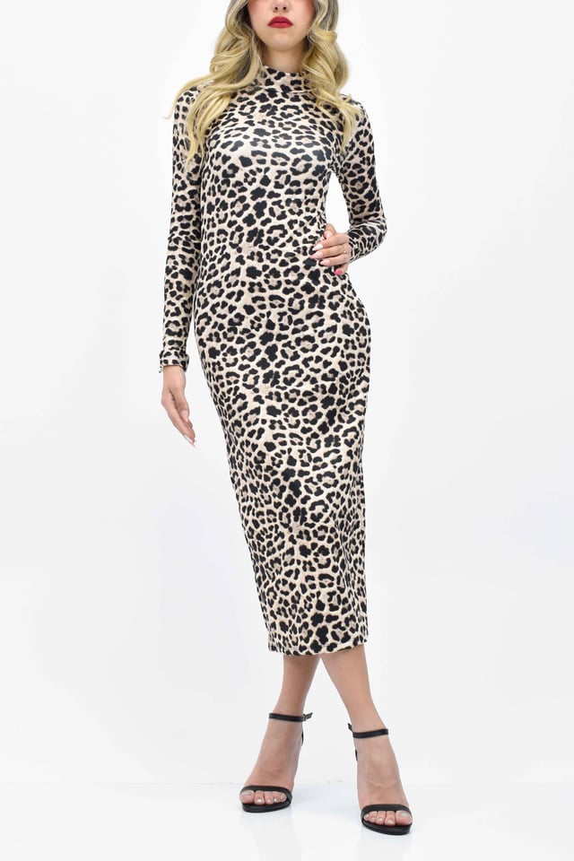 Balıkçı Yaka Leopar Elbise 