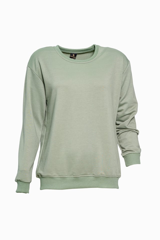 Bisiklet Yaka Basic Sweatshirt - Yeşil