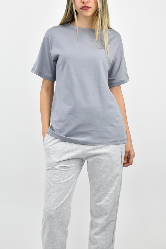 Bisiklet Yaka Oversize Basic Tişört - Gri