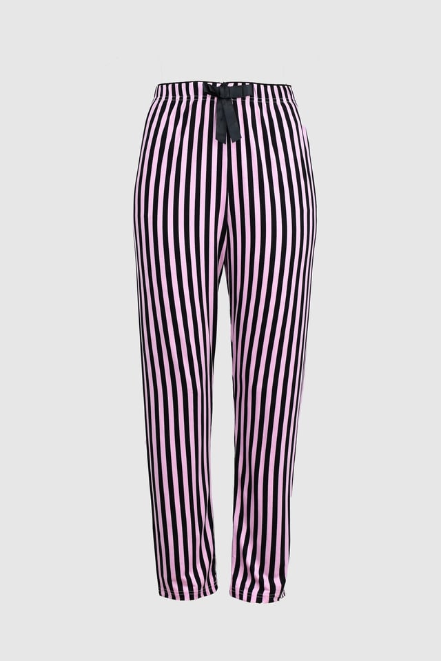Uzun Siyah Pembe Çizgili Alt Pijama