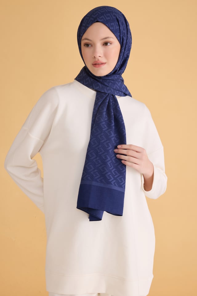 Belli Fresh Geometrik Desen Lacivert Elosia Şal 2 - 02