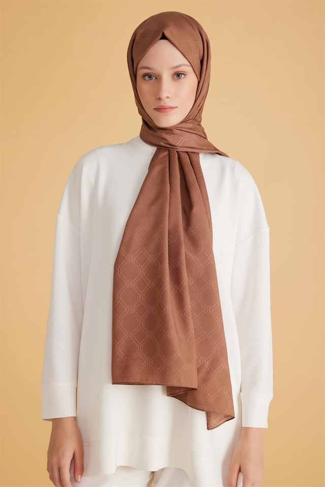Belli Fresh Logo Desen Sütlü Kahve Monogram Şal 2 - 91