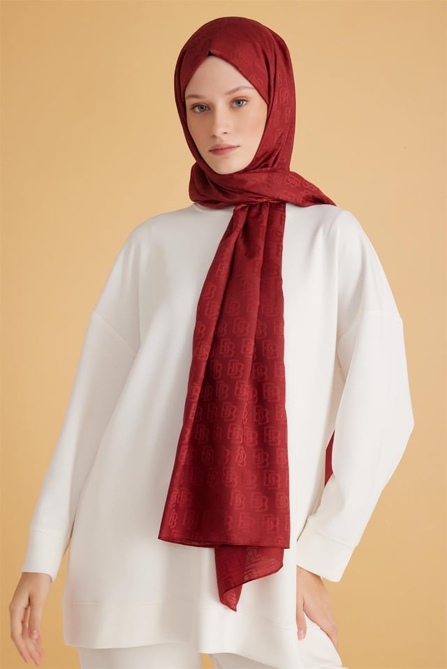 Belli Fresh Logo Desen Koyu Bordo Monogram Şal 1 - 19