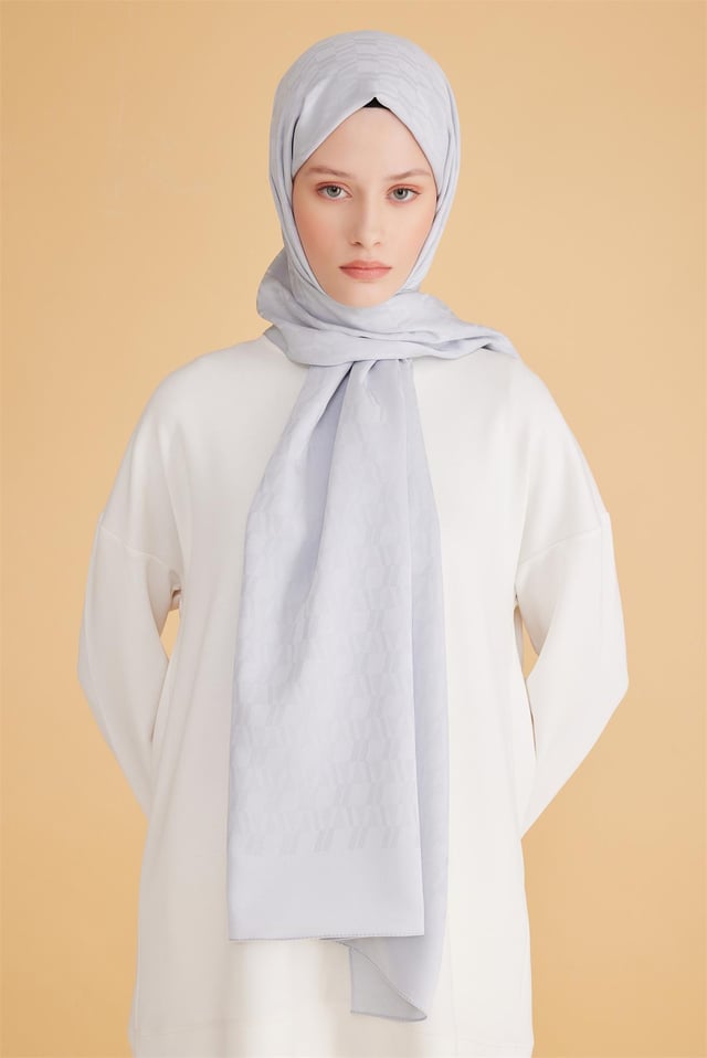 Belli Fresh Geometrik Desen Gümüş Safir Şal 1 - 79