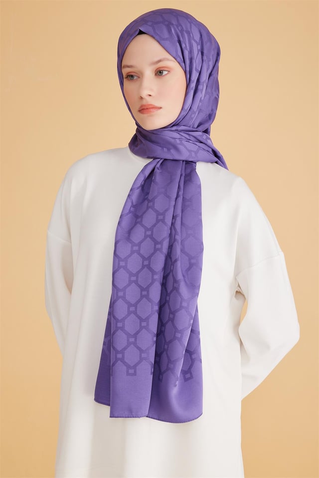 Belli Fresh Geometrik Desen Mor Safir Şal 3 - 49