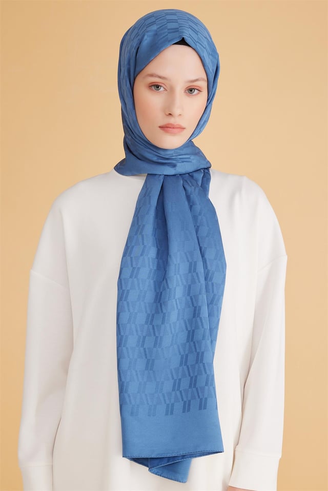 Belli Fresh Geometrik Desen Mavi Safir Şal 1 - 154