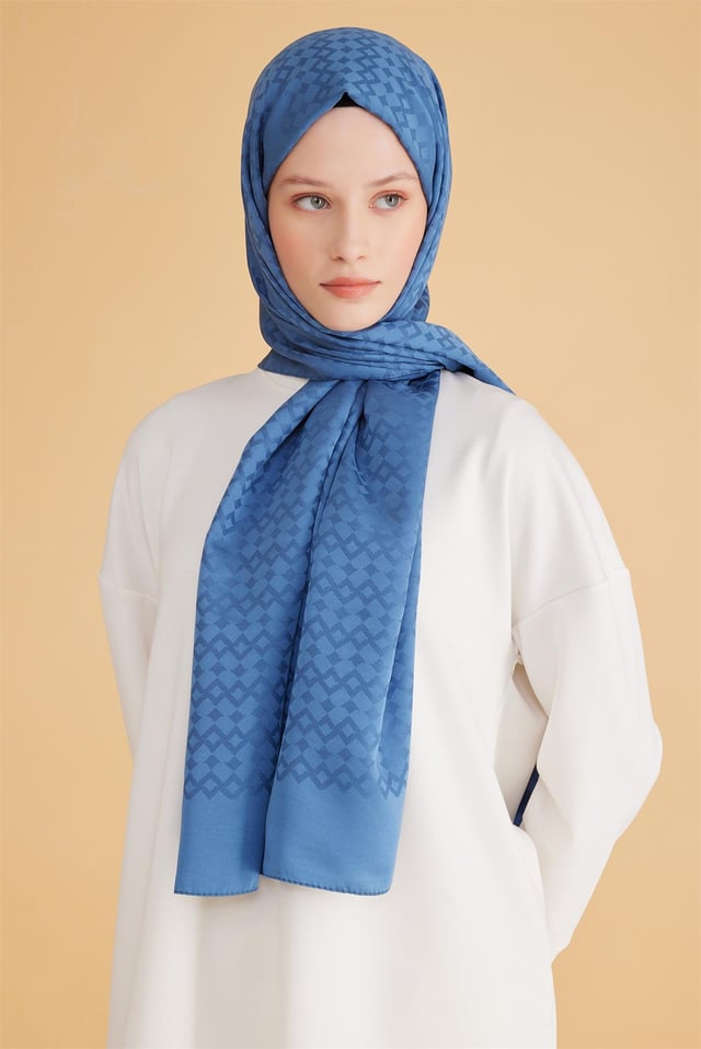 Belli Fresh Geometrik Desen Mavi Safir Şal 2 - 154