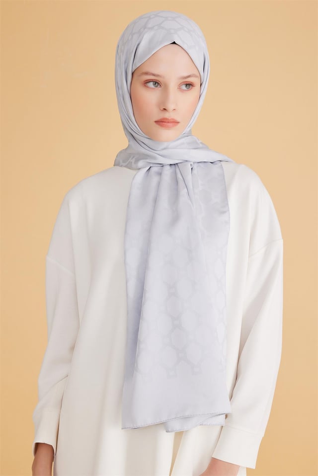 Belli Fresh Geometrik Desen Gümüş Safir Şal 3 - 79