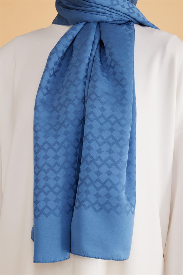 Belli Fresh Geometrik Desen Mavi Safir Şal 2 - 154
