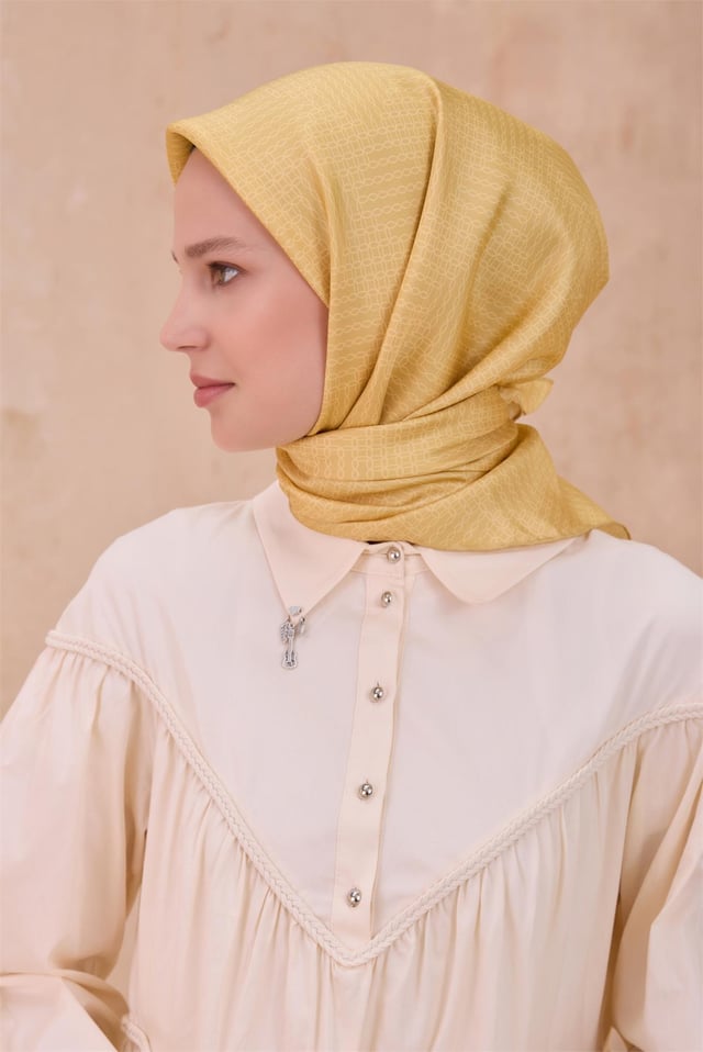 Hardal Klasik Desen %100 Sura İpek Eşarp 4104 - 53