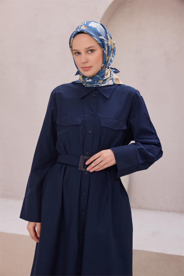 Belli Fresh Çiçek Desen Mavi Modal Eşarp 2101 - 23