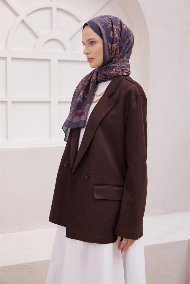 Belli Fresh Paisley Desenli Füme Tarçın Vual Şal 1468 - 43