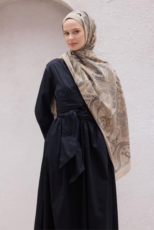 Belli Fresh Paisley Desenli Krem Kahve Vual Şal 1468 - 55
