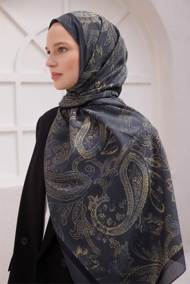 Belli Fresh Paisley Desenli Füme Bej Vual Şal 1468 - 10