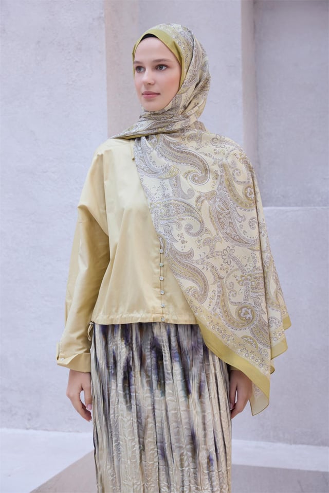 Belli Fresh Paisley Desenli Krem Sarı Bej Vual Şal 1488 - 10