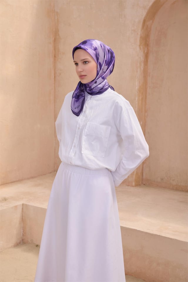 Belli Fresh Çiçek Desen Lila Kristal Eşarp 2011 - 06