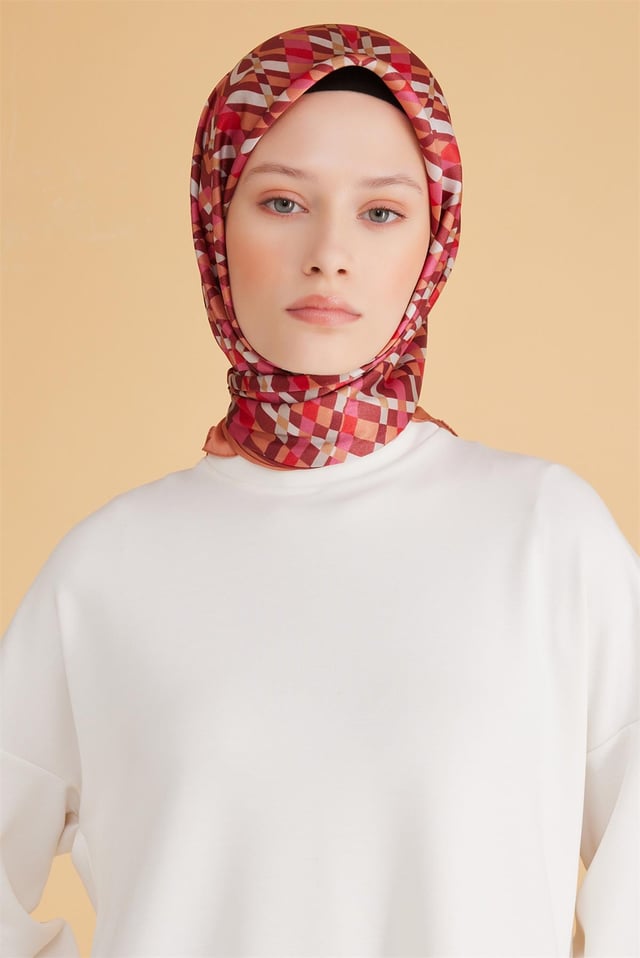 Belli Fresh Geometrik Desen Turuncu Kristal Eşarp 2008 - 05