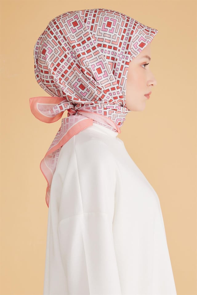 Belli Fresh Geometrik Desen Pembe Modal Eşarp 5 - 12A
