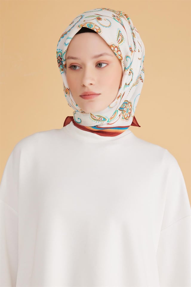 Belli Fresh Şal Desen Kiremit Modal Eşarp 1 - 07