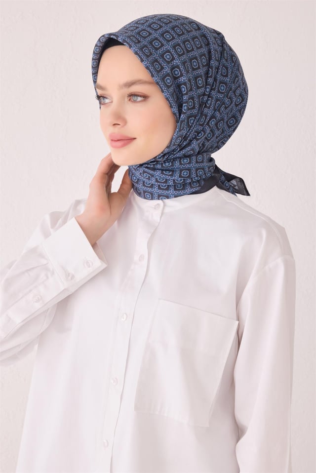 Belli Fresh Geometrik Desen Lacivert Modal Eşarp 7 - 27