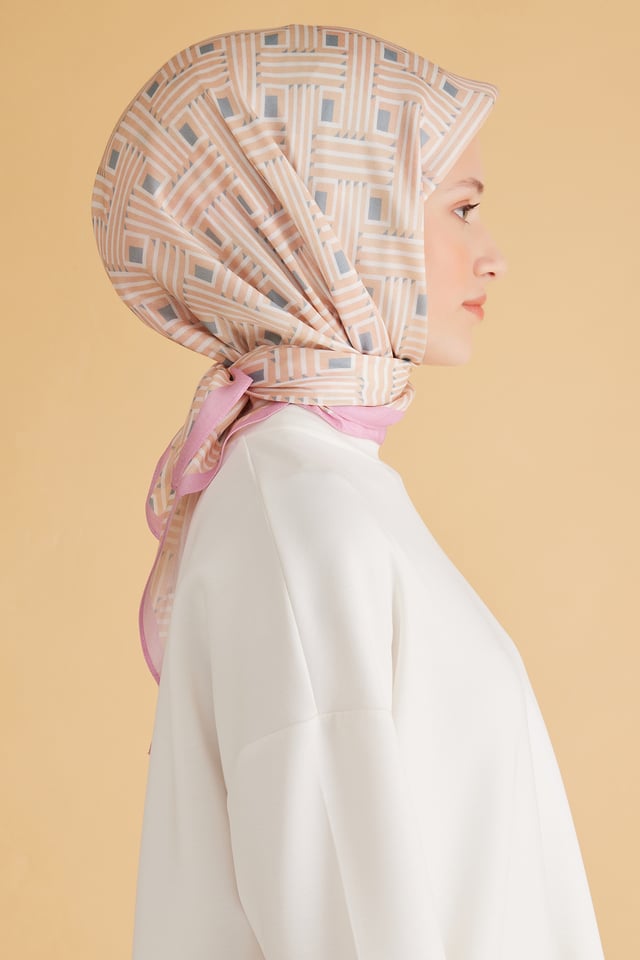 Belli Fresh Geometrik Desen Pembe Pure Eşarp 5 - 13