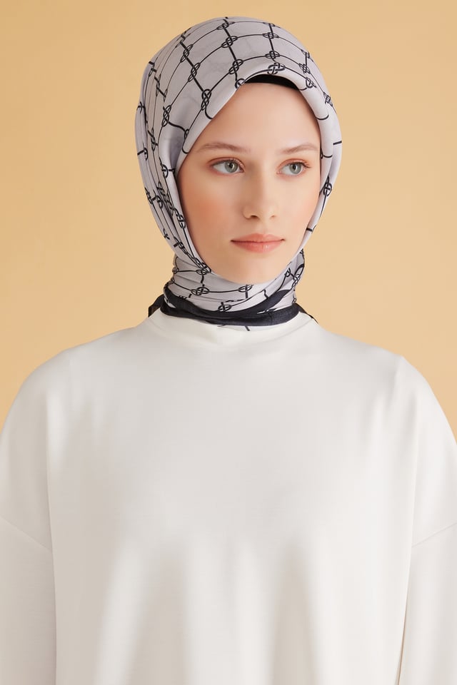 Belli Fresh Geometrik Desen Siyah Gri Pure Eşarp 7 - 23