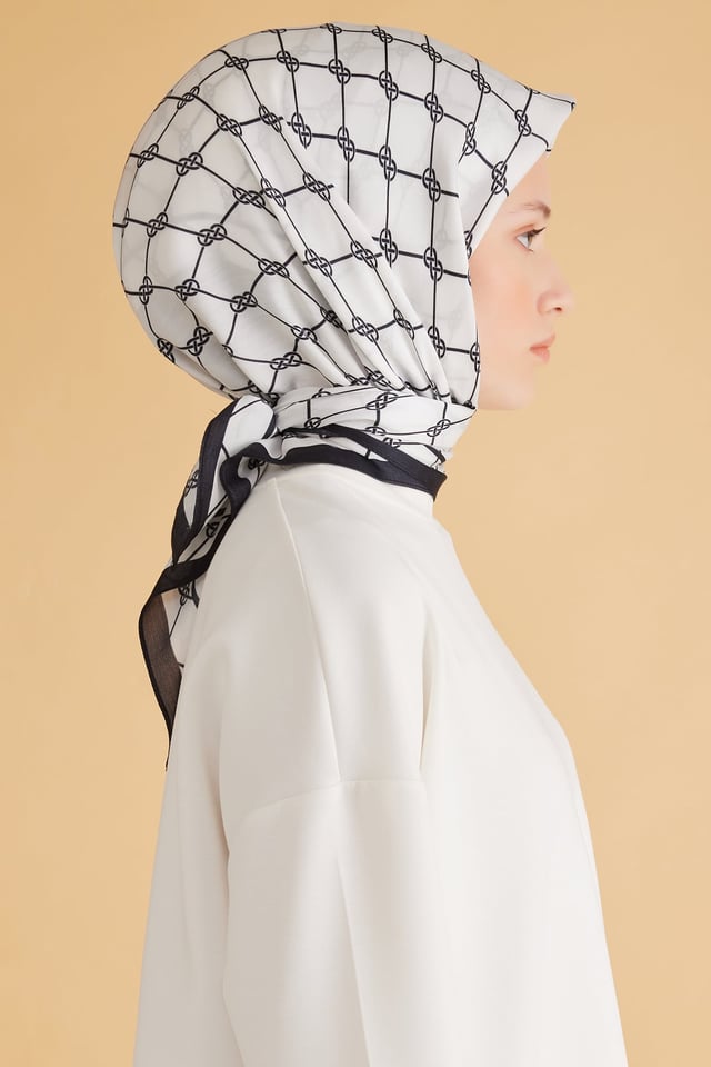 Belli Fresh Geometrik Desen Siyah Beyaz Pure Eşarp 7 - 22
