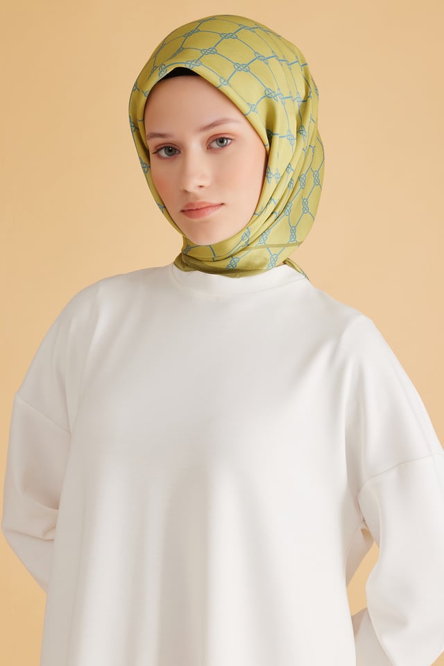 Belli Fresh Geometrik Desen Yağ Yeşili Pure Eşarp 7 - 30