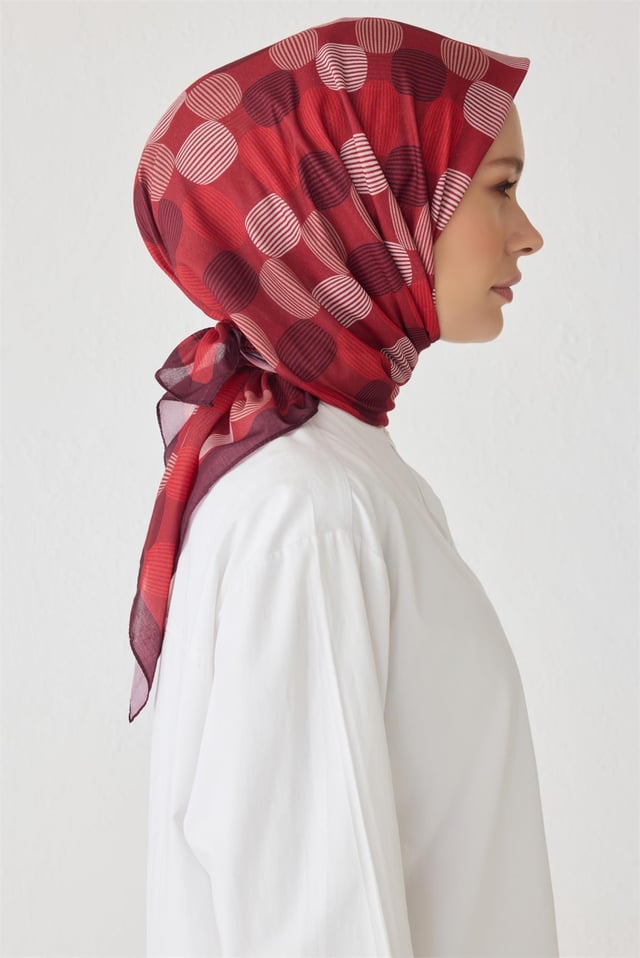 Belli Fresh Geometrik Desen Kırmızı Tela Eşarp 1022 - 06