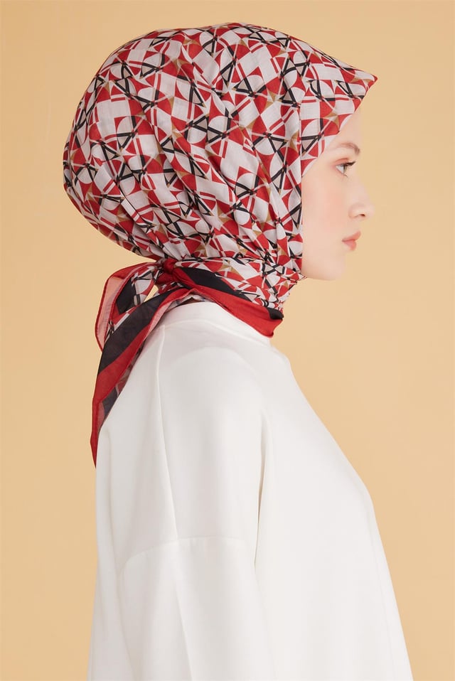 Belli Fresh Geometrik Desen Bordo Tela Eşarp 1008 - 28