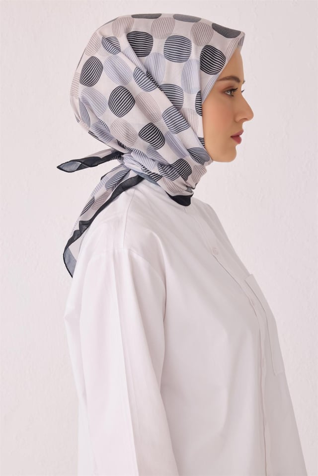 Belli Fresh Geometrik Desen Siyah Beyaz Tela Eşarp 1022 - 03