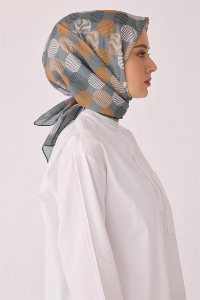 Belli Fresh Geometrik Desen Gri Tela Eşarp 1022 - 13