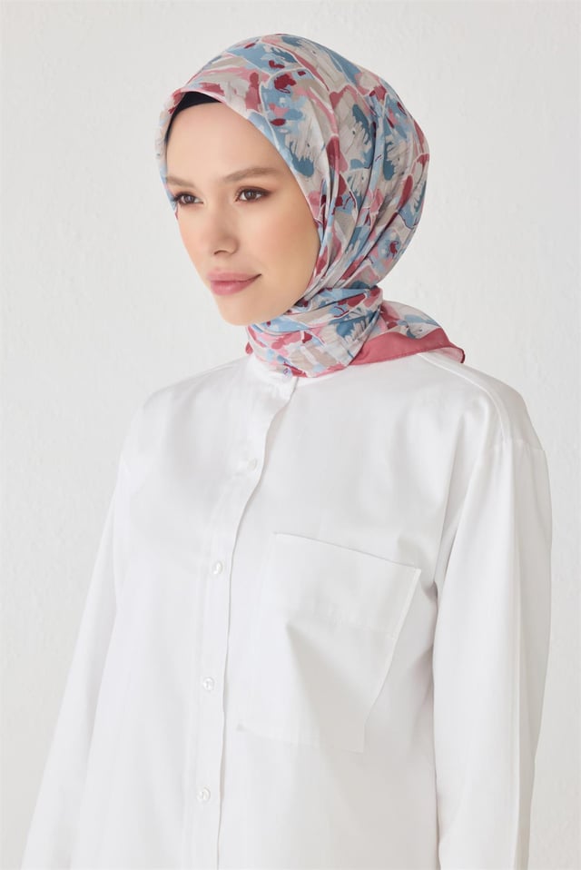 Belli Fresh Çiçek Desen Pembe Tela Eşarp 1021 - 17