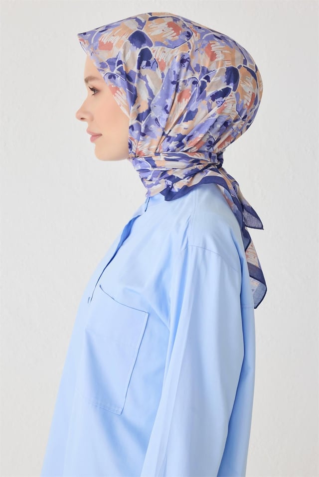 Belli Fresh Çiçek Desen Mor Tela Eşarp 1021 - 13