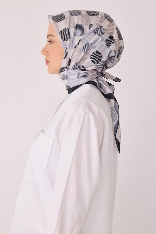Belli Fresh Geometrik Desen Siyah Beyaz Tela Eşarp 1022 - 03