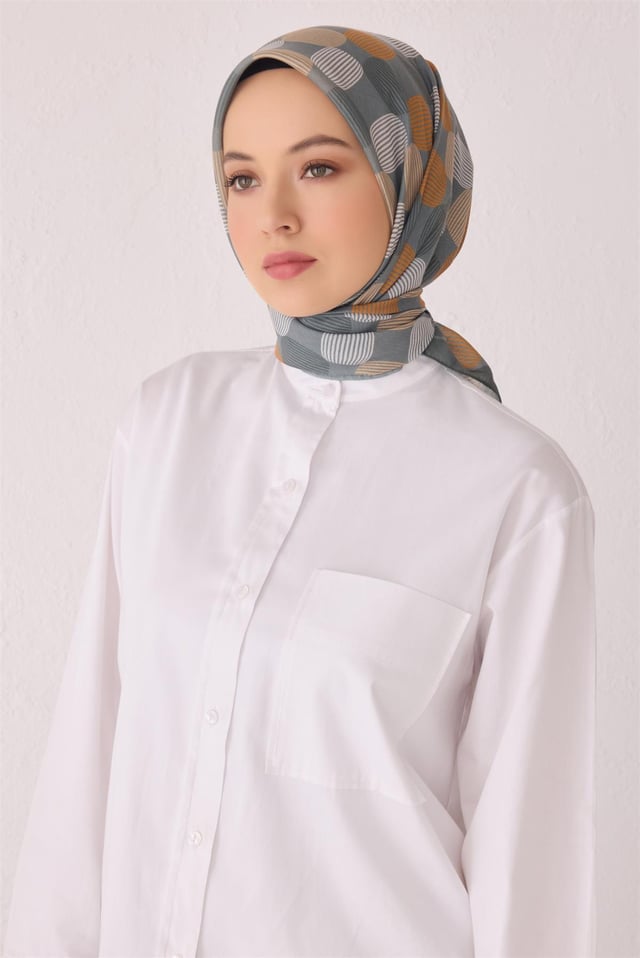 Belli Fresh Geometrik Desen Gri Tela Eşarp 1022 - 13