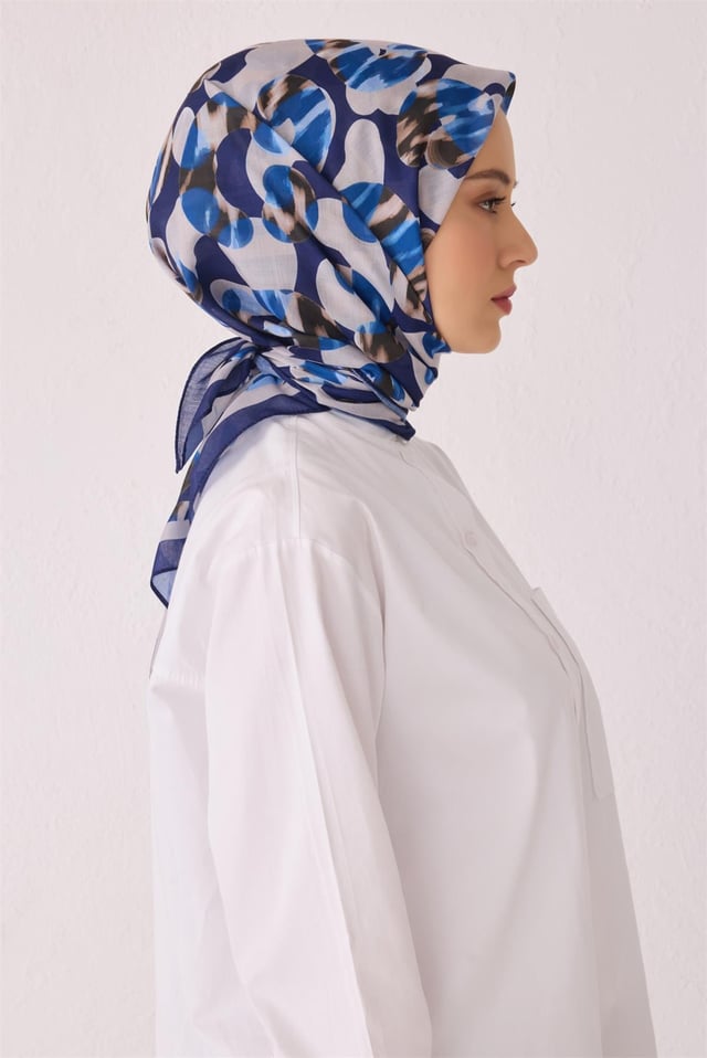 Belli Fresh Geometrik Desen Saks Tela Eşarp 1020 - 04