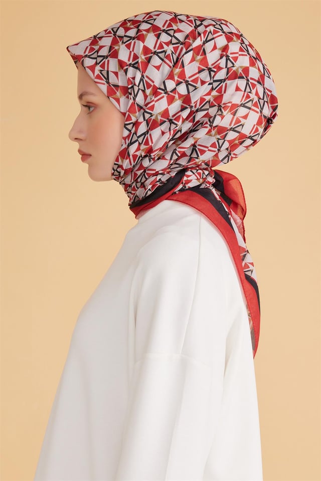 Belli Fresh Geometrik Desen Bordo Tela Eşarp 1008 - 28