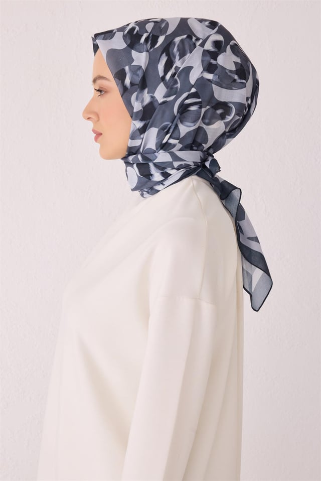 Belli Fresh Geometrik Desen Antrasit Tela Eşarp 1020 - 06