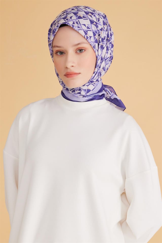 Belli Fresh Geometrik Desen Mor Tela Eşarp 1008 - 23