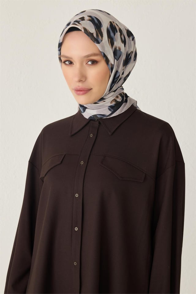 Belli Fresh Geometrik Desen Siyah Krem Tela Eşarp 1020 - 20