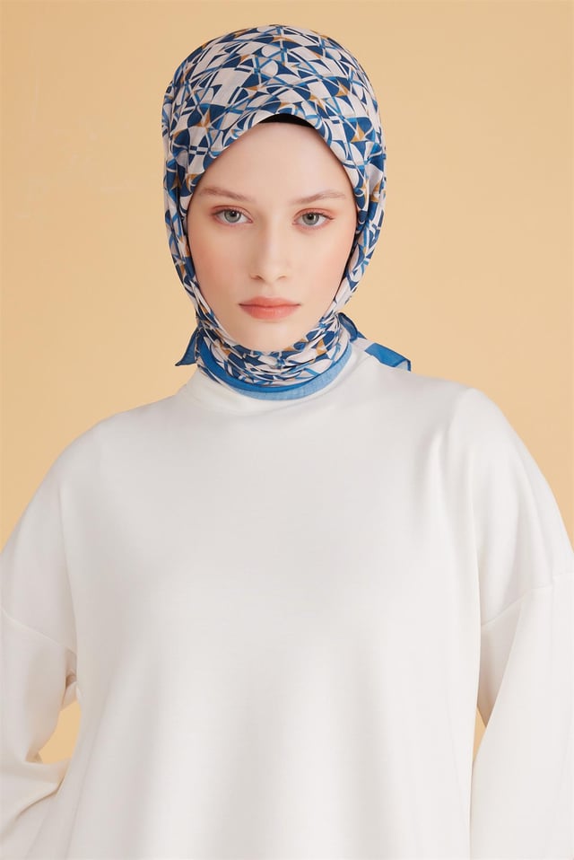 Belli Fresh Geometrik Desen Mürdüm Tela Eşarp 1008 - 15