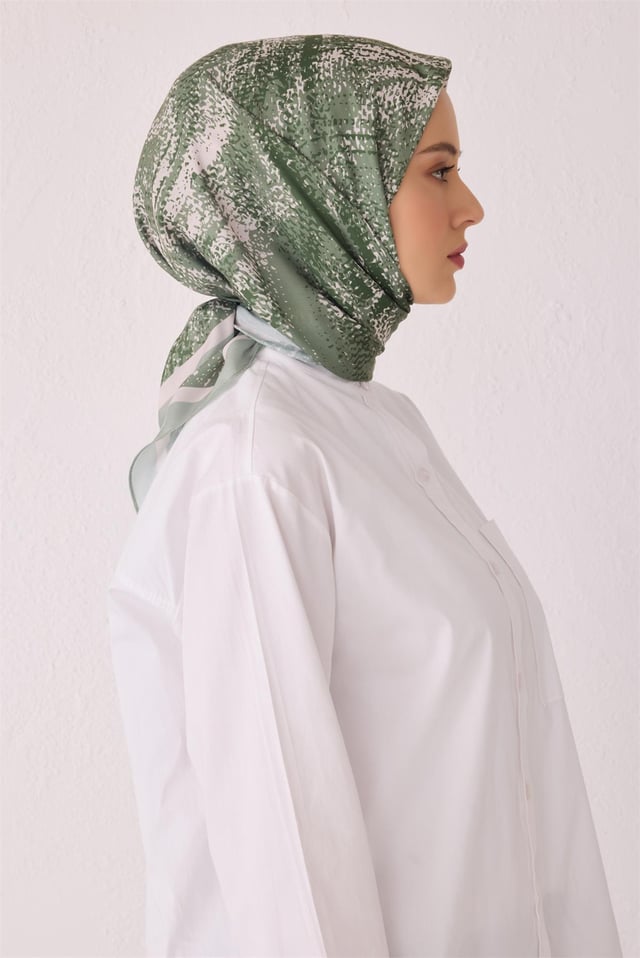 Belli Çiçek Desen Yeşil Premium Soft Eşarp 2 - 29