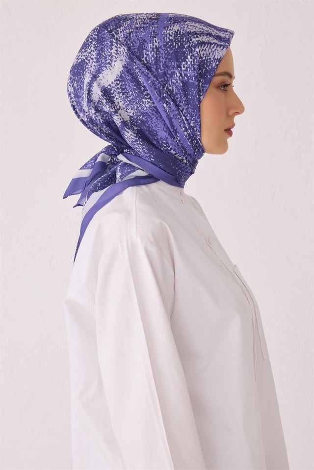 Belli Çiçek Desen Mor Premium Soft Eşarp 2 - 19