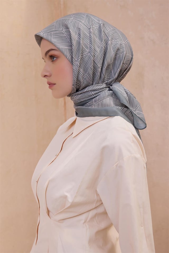 Belli Geometrik Desen Su Yeşili Premium Soft Eşarp 10 - 25