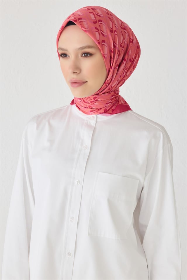 Belli Geometrik Desen Pembe Premium Soft Eşarp 3 - 13