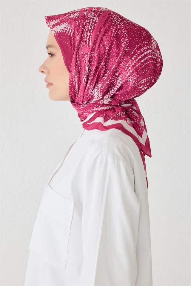 Belli Çiçek Desen Fuşya Premium Soft Eşarp 2 - 21