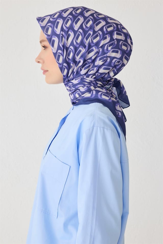 Belli Geometrik Desen Mor Premium Soft Eşarp 3 - 06